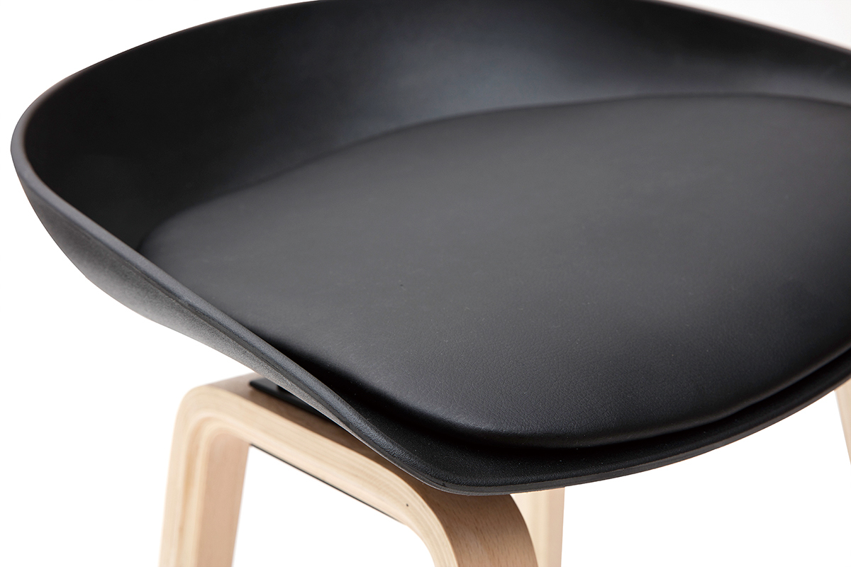 Taburetes de bar negro y patas madera 65 cm (lote de 2) LINO