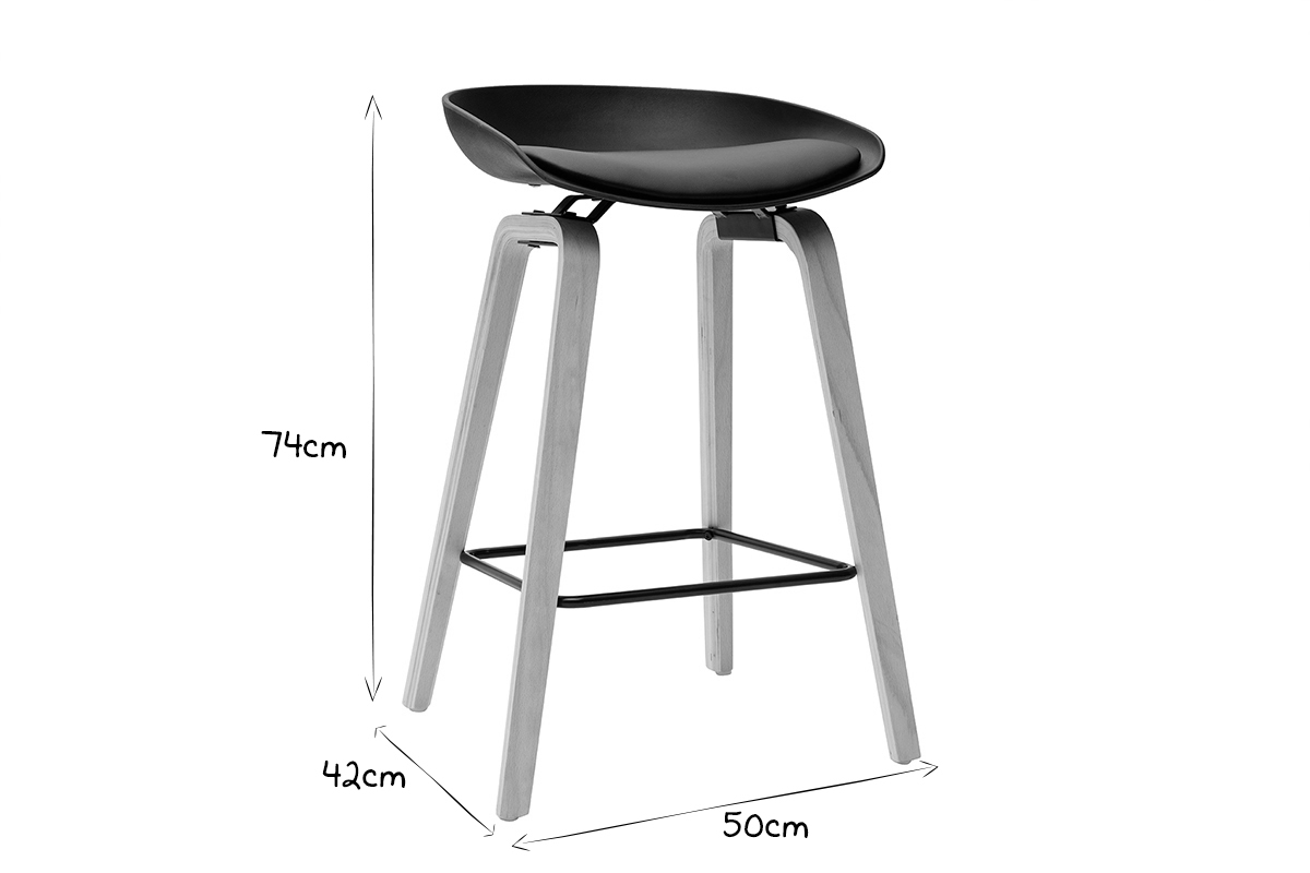 Taburetes de bar negro y patas madera 65 cm (lote de 2) LINO