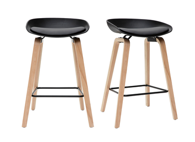 Taburetes de bar negro y patas madera 65 cm (lote de 2) LINO