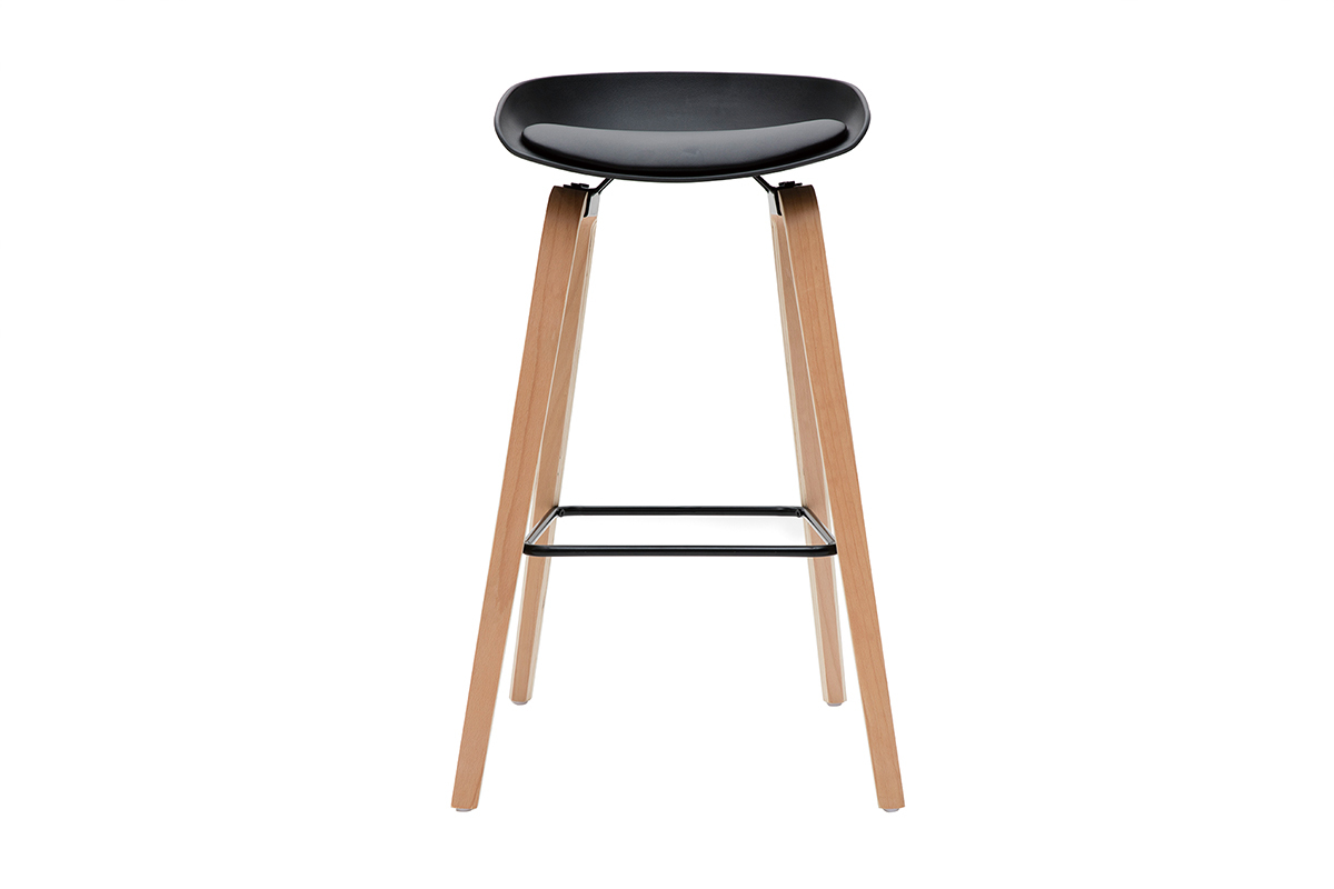 Taburetes de bar negro y patas madera 75 cm (lote de 2) LINO