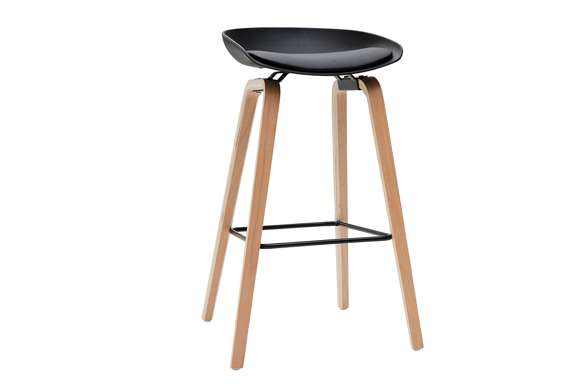 Taburetes de bar negro y patas madera 75 cm (lote de 2) LINO