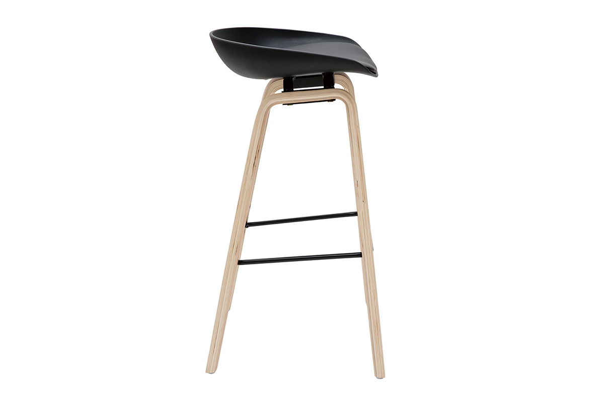 Taburetes de bar negro y patas madera 75 cm (lote de 2) LINO