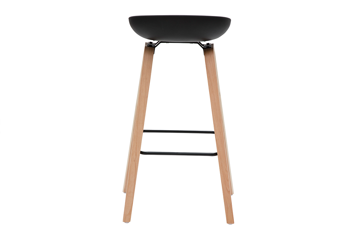 Taburetes de bar negro y patas madera 75 cm (lote de 2) LINO