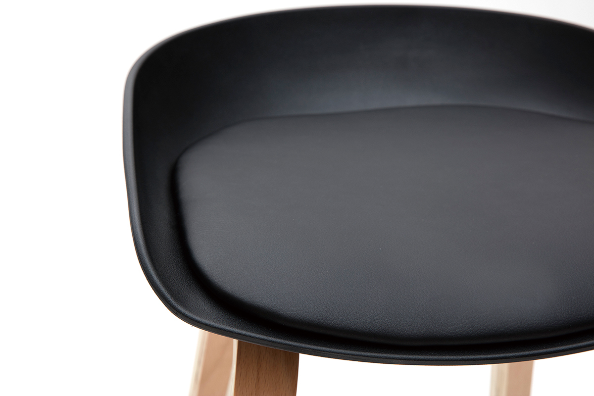 Taburetes de bar negro y patas madera 75 cm (lote de 2) LINO