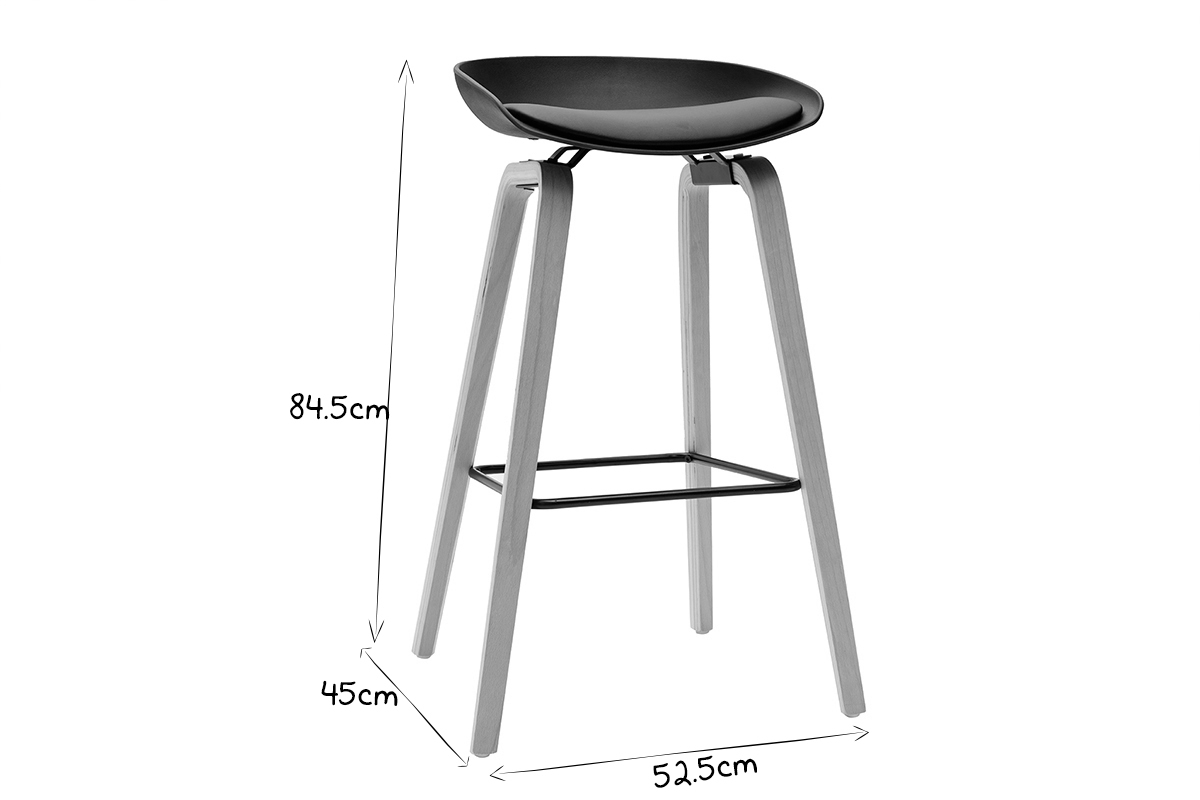 Taburetes de bar negro y patas madera 75 cm (lote de 2) LINO