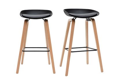 Taburetes de bar negro y patas madera 75 cm (lote de 2) LINO
