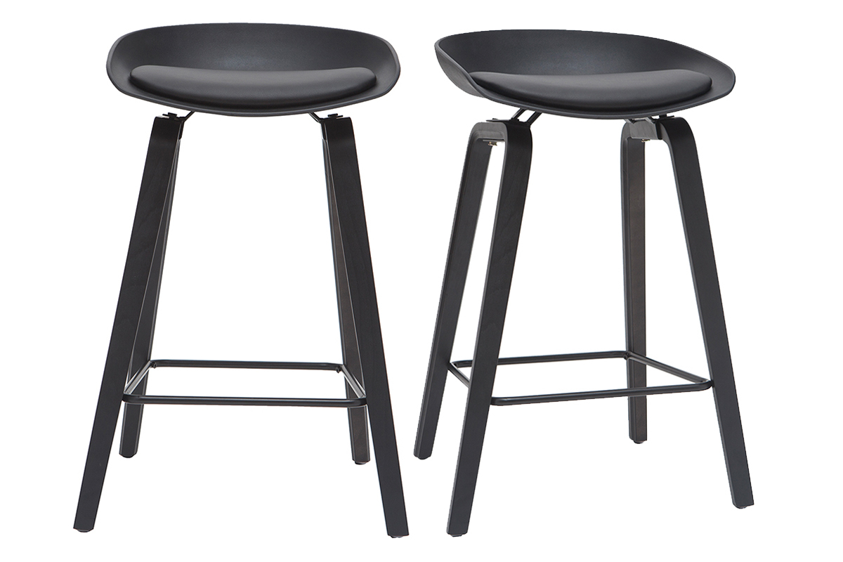 Taburetes de bar negros y madera 65cm (lote de 2) LINO