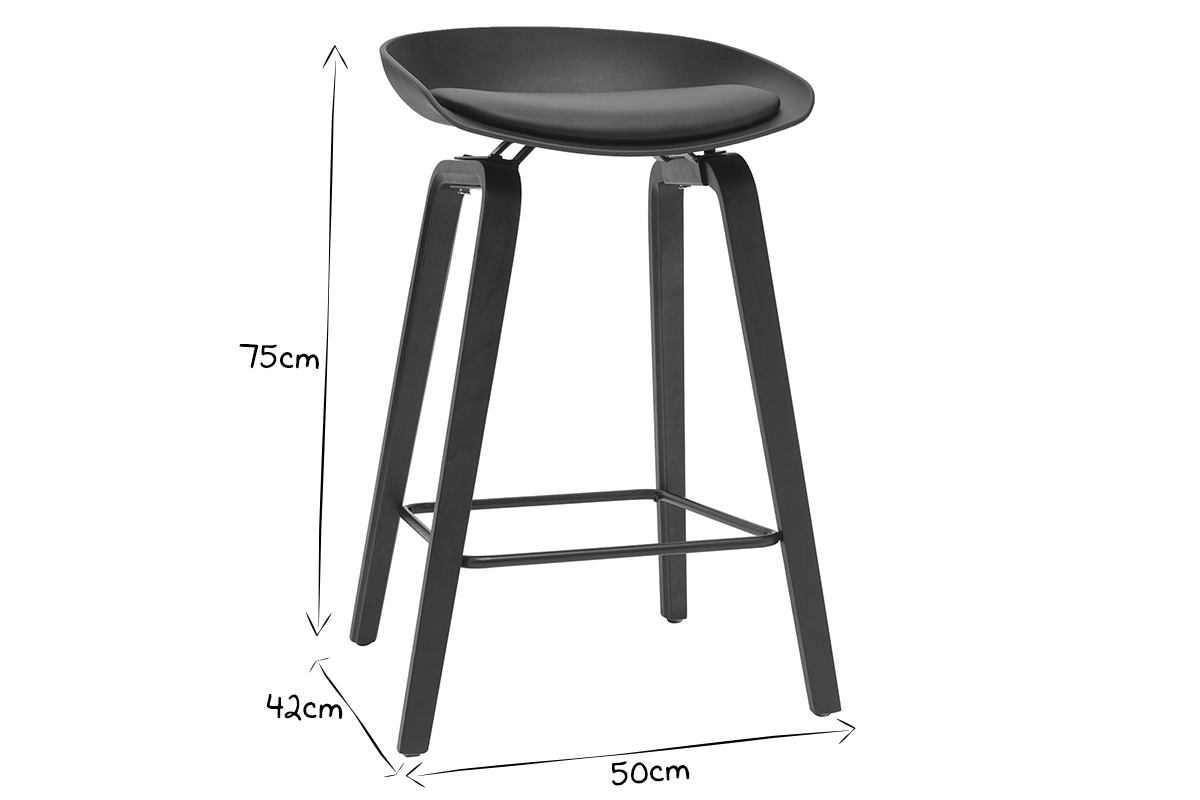 Taburetes de bar negros y madera 65cm (lote de 2) LINO