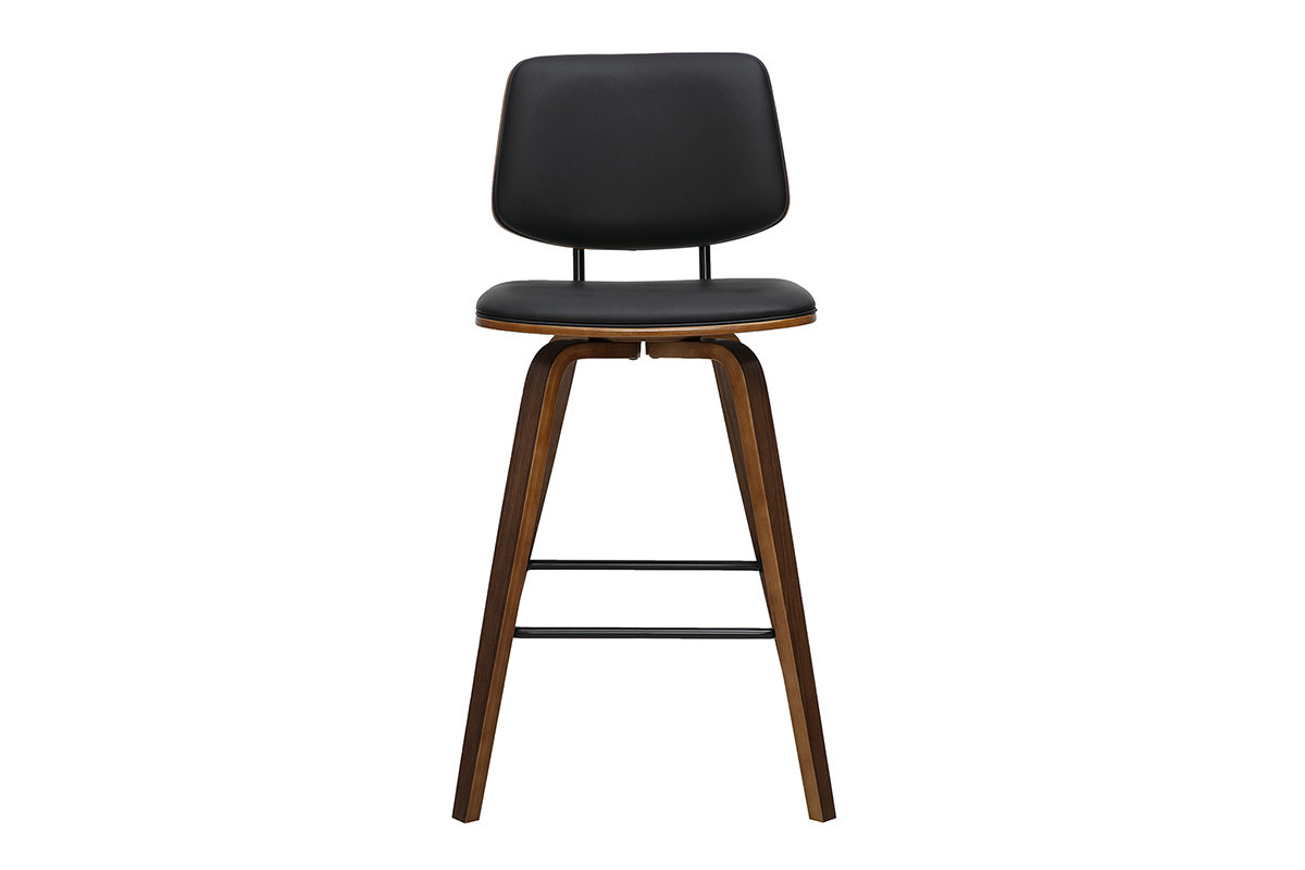 Taburete de bar negro y madera oscura, vista frontal, H66 cm, lote de 2.