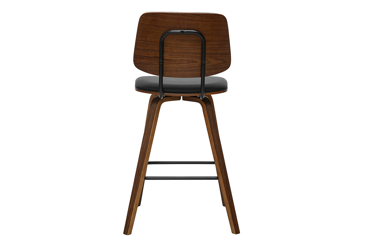 Taburete de bar negro y madera oscura visto desde atr�s, altura 66 cm, dise�o moderno.