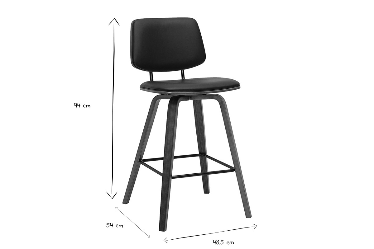 Dimensiones de los taburetes de bar SEGUR H94 cm, L48,5 cm, P54 cm en negro y blanco.