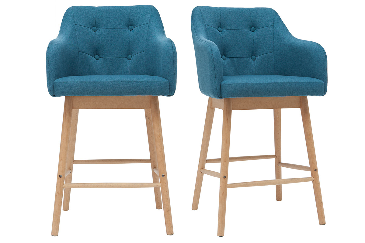 Taburetes de bar nrdicos azul petrleo y madera A65 cm (lote de 2) BALTIK