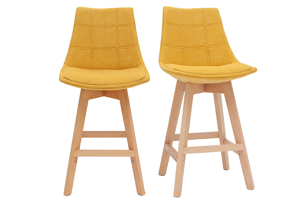 Taburetes de bar nrdicos tejido efecto amarillo mostaza 65 cm (lote de 2) MATILDE