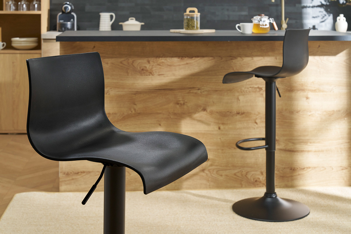 Taburetes de bar regulables en metal negro (lote de 2) ONA