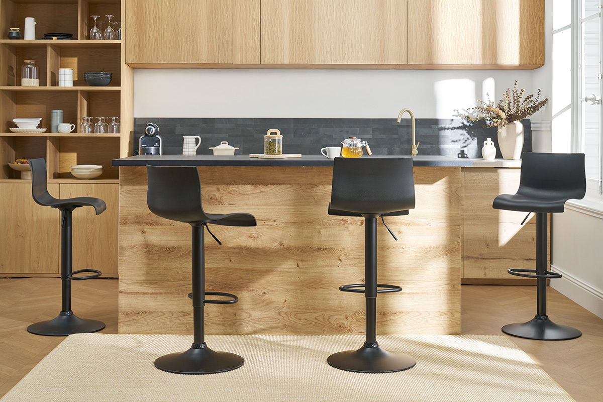 Taburetes de bar regulables en metal negro (lote de 2) ONA