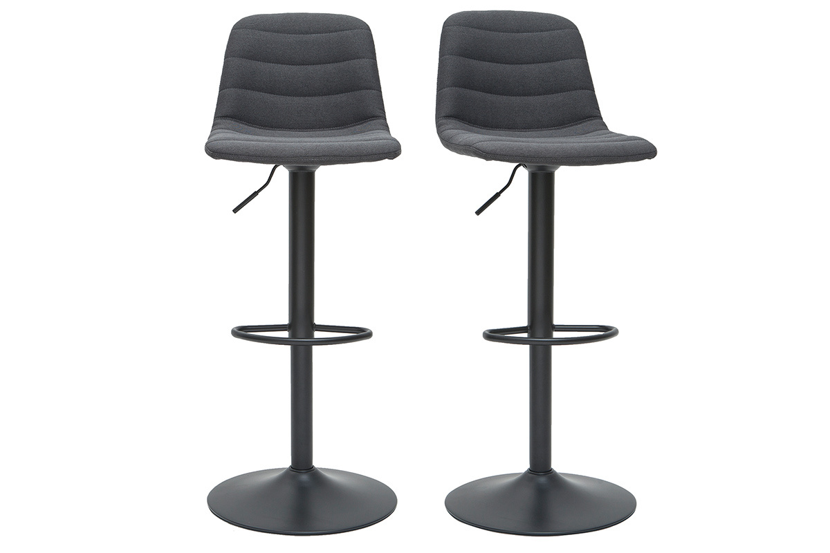 Taburetes de bar regulables giratorios 360� tela y metal gris oscuro (lote de 2) SAURY