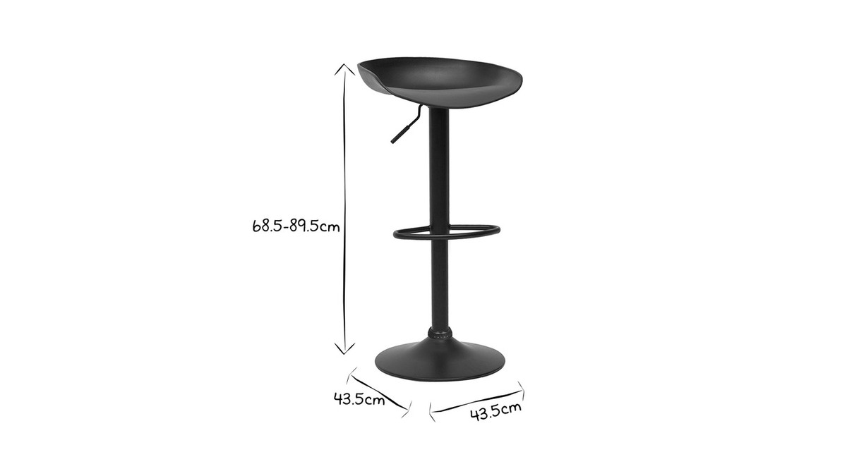 Taburetes de bar regulables modernos negros  A65 cm (lote de 2) PEBBLE