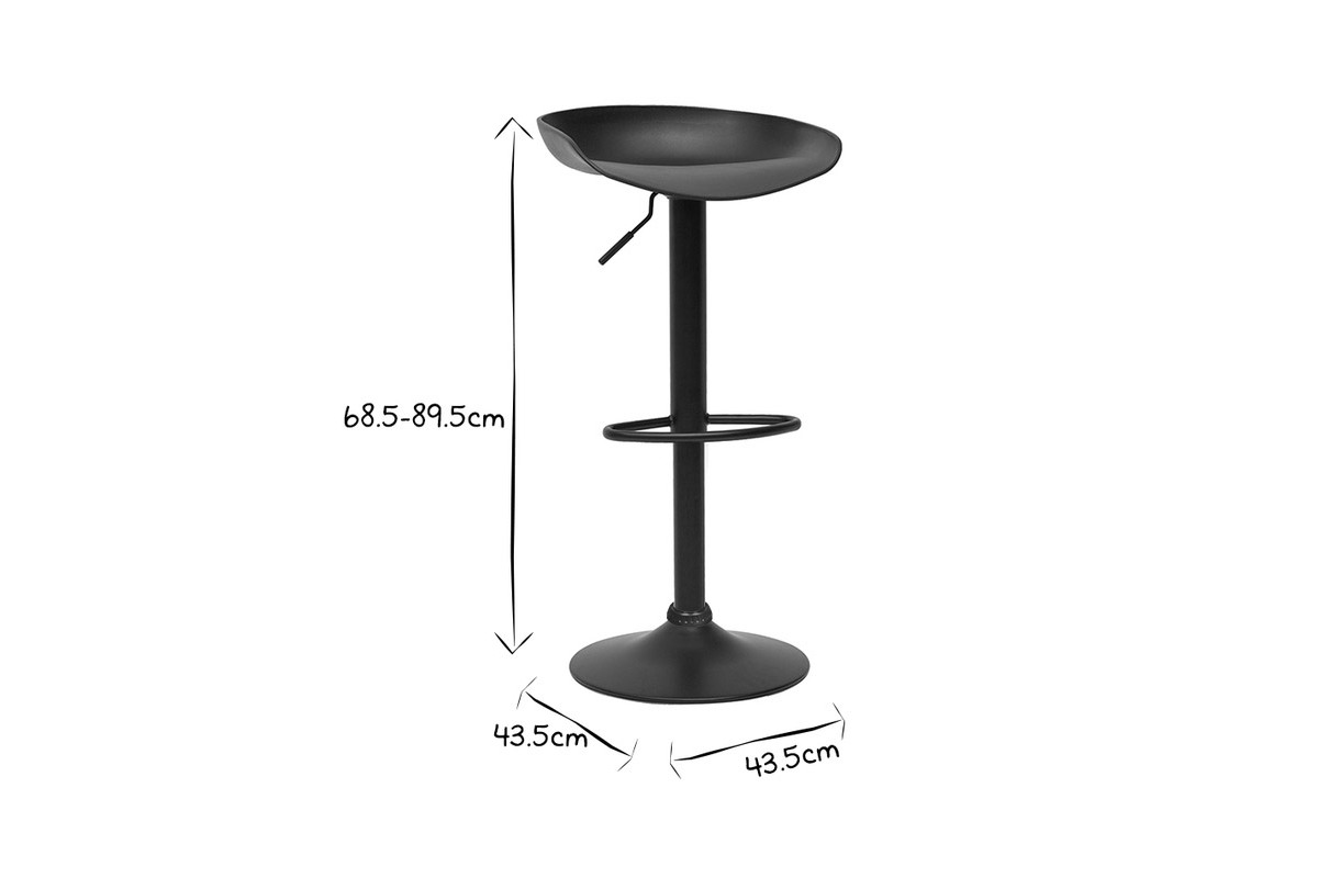 Taburetes de bar regulables modernos negros  A65 cm (lote de 2) PEBBLE