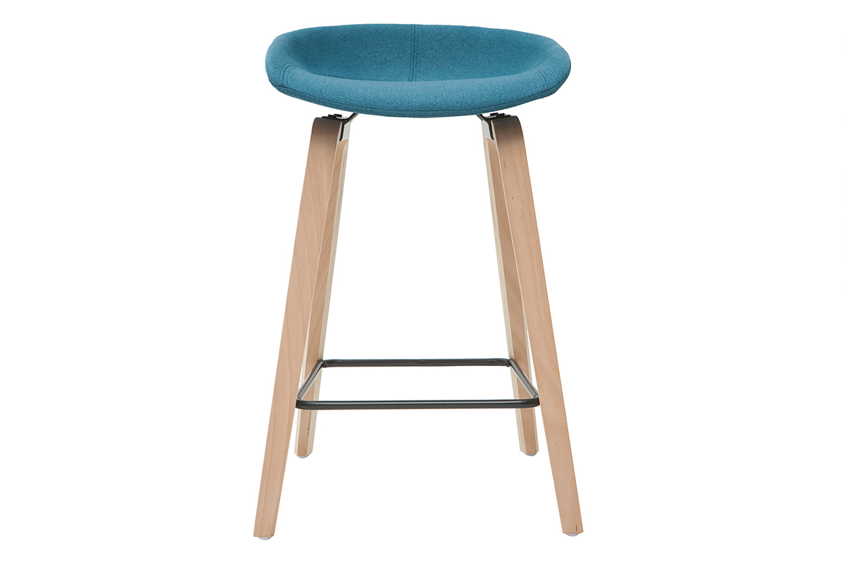 Taburetes de bar tejido azul petrleo y patas madera A65 cm (lote de 2) LINO