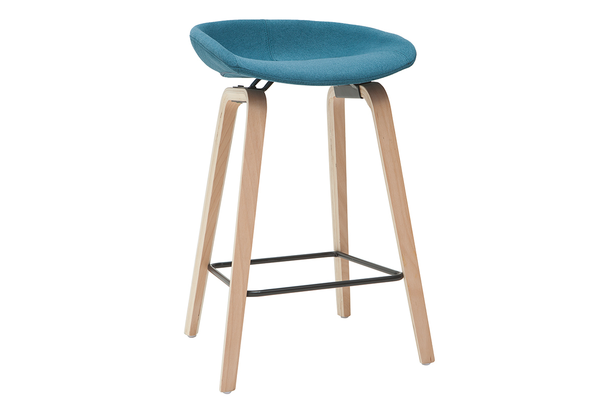 Taburetes de bar tejido azul petrleo y patas madera A65 cm (lote de 2) LINO