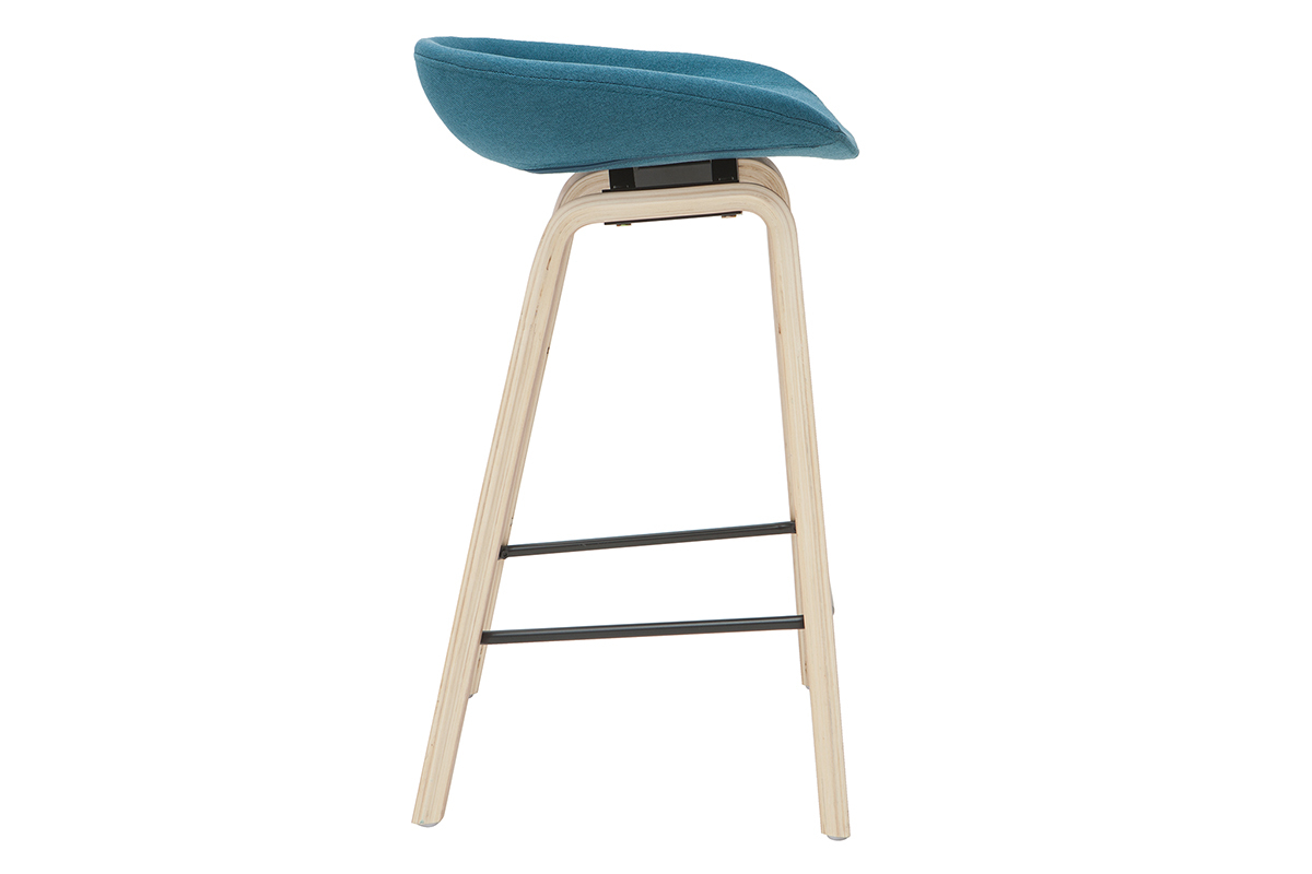 Taburetes de bar tejido azul petrleo y patas madera A65 cm (lote de 2) LINO
