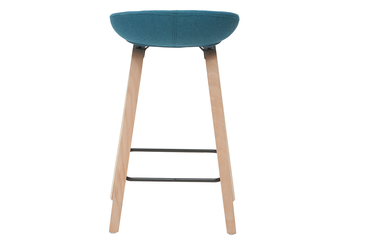 Taburetes de bar tejido azul petrleo y patas madera A65 cm (lote de 2) LINO