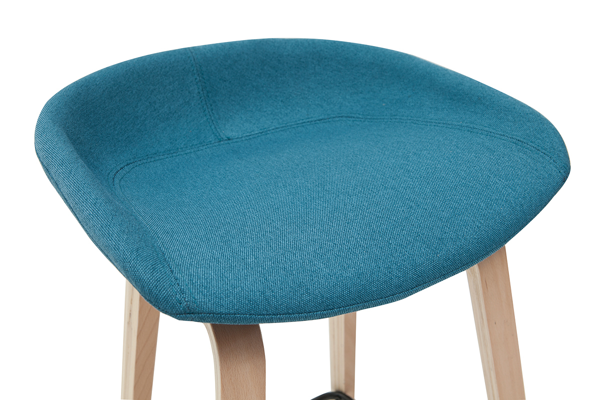Taburetes de bar tejido azul petrleo y patas madera A65 cm (lote de 2) LINO