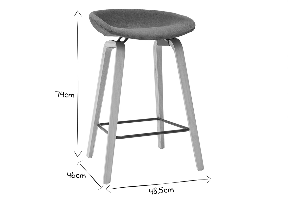 Taburetes de bar tejido azul petrleo y patas madera A65 cm (lote de 2) LINO