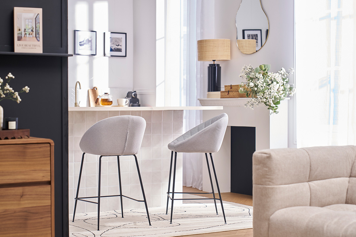 Taburetes de bar tejido gris claro 65 cm (lote de 2) SHERU