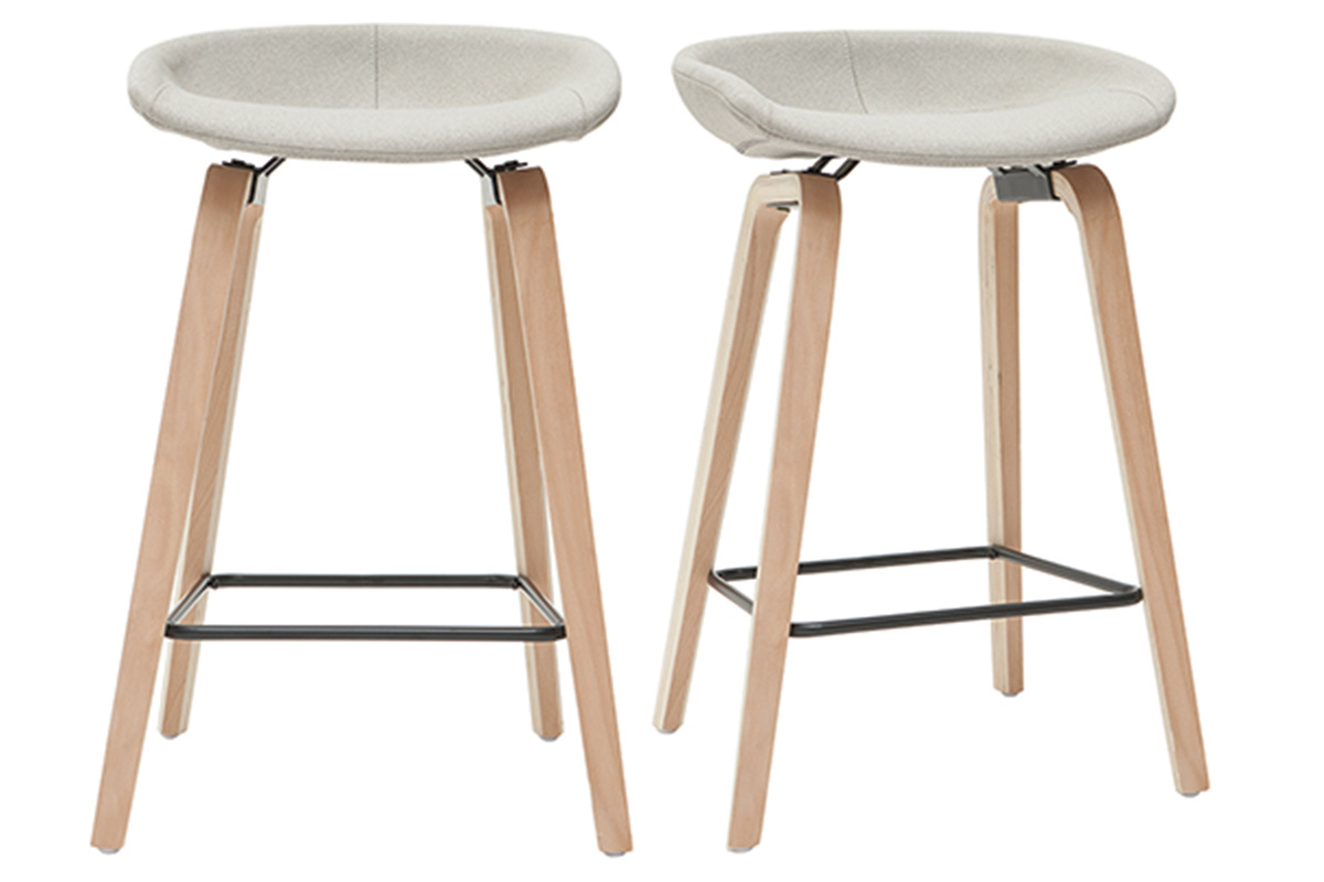 Taburetes de bar tejido gris y patas madera A65 cm (lote de 2) LINO