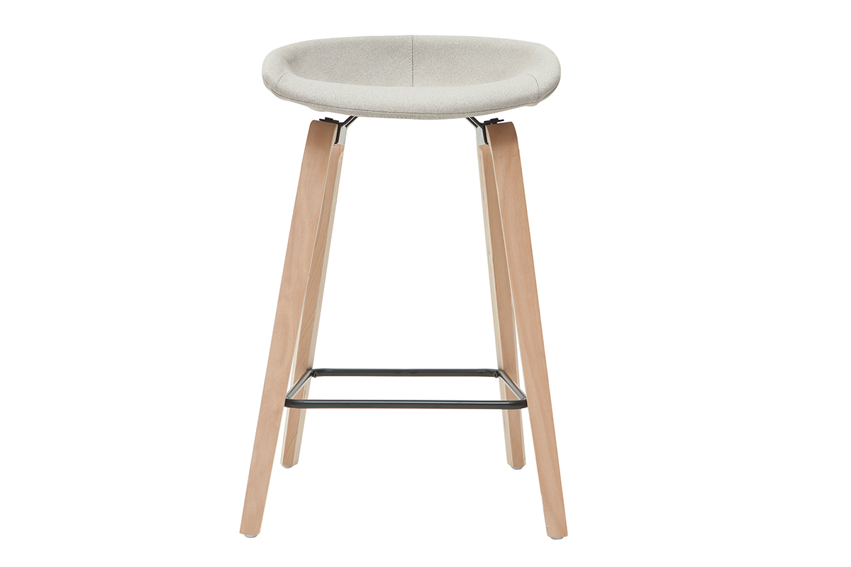 Taburetes de bar tejido gris y patas madera A65 cm (lote de 2) LINO