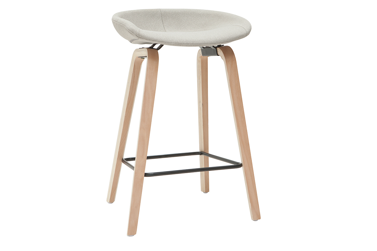 Taburetes de bar tejido gris y patas madera A65 cm (lote de 2) LINO