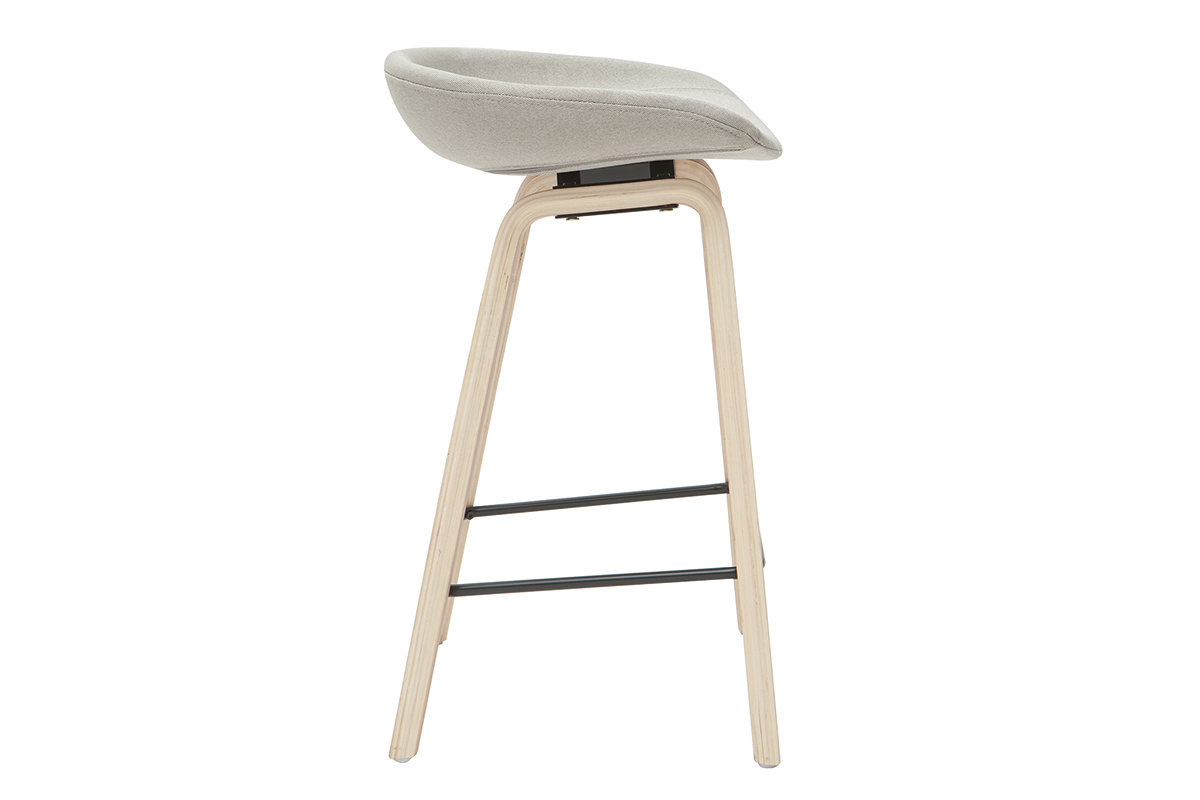 Taburetes de bar tejido gris y patas madera A65 cm (lote de 2) LINO