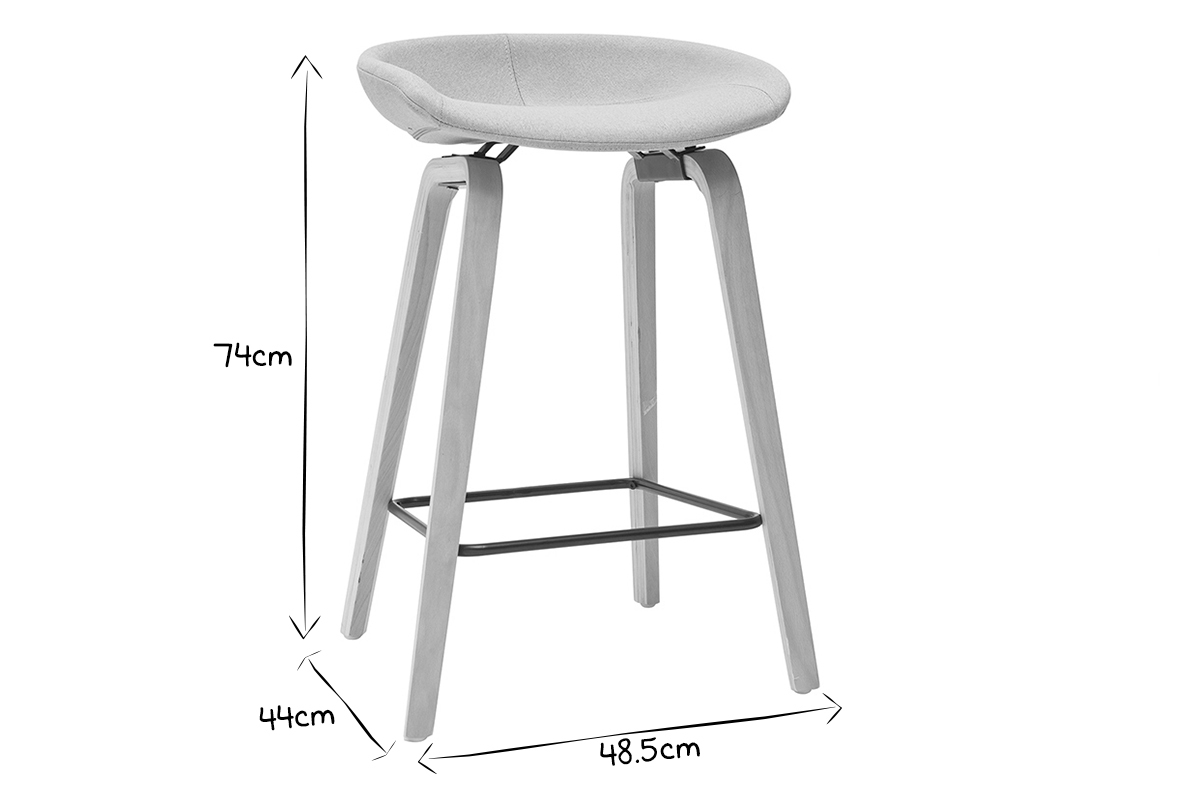 Taburetes de bar tejido gris y patas madera A65 cm (lote de 2) LINO