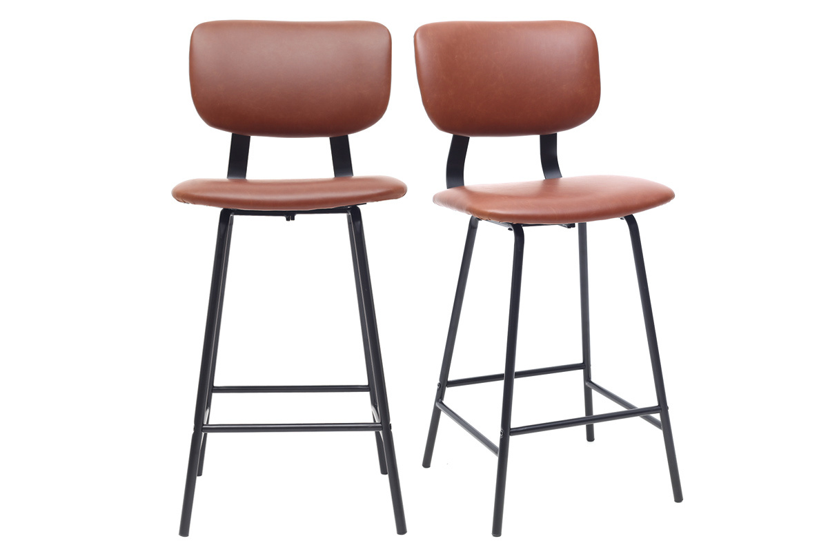 Taburetes de bar vintage marrn claro con patas en metal 65cm (lote de 2) LAB