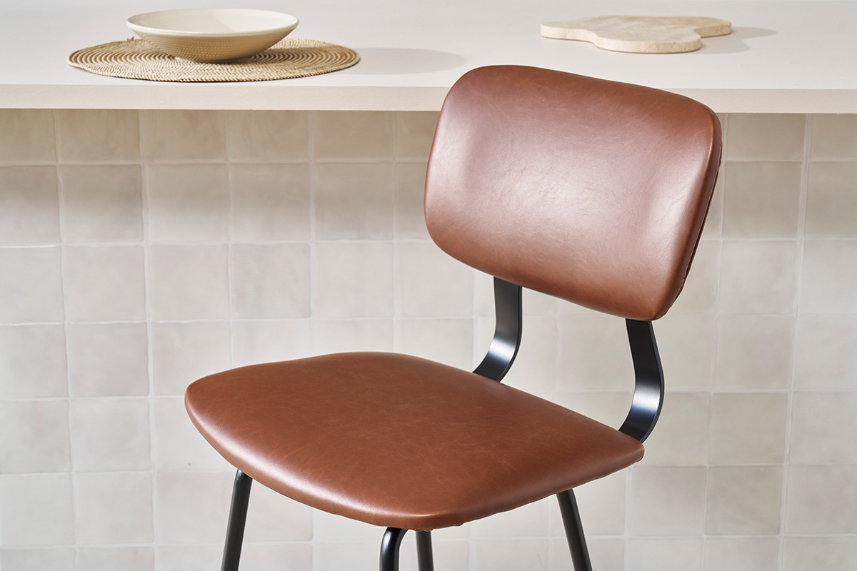Taburetes de bar vintage marrn claro con patas en metal 65cm (lote de 2) LAB