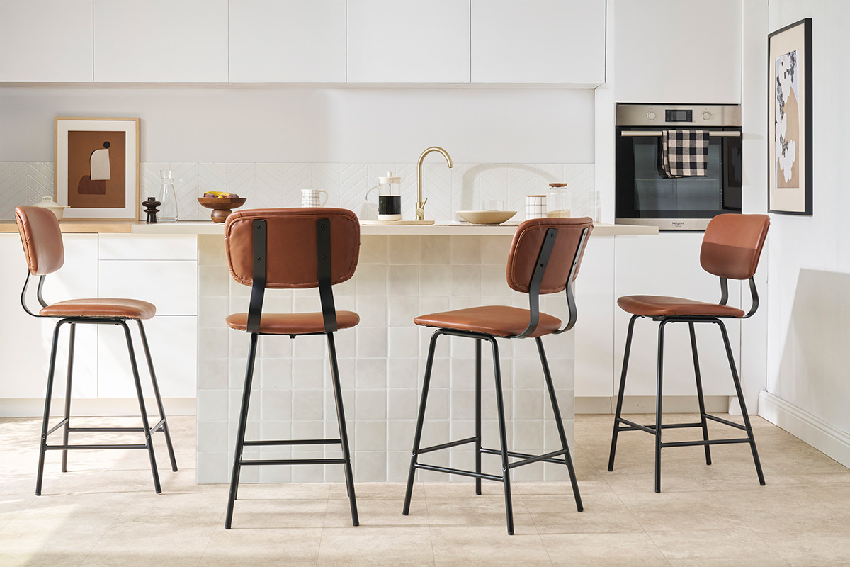 Taburetes de bar vintage marrn claro con patas en metal 65cm (lote de 2) LAB