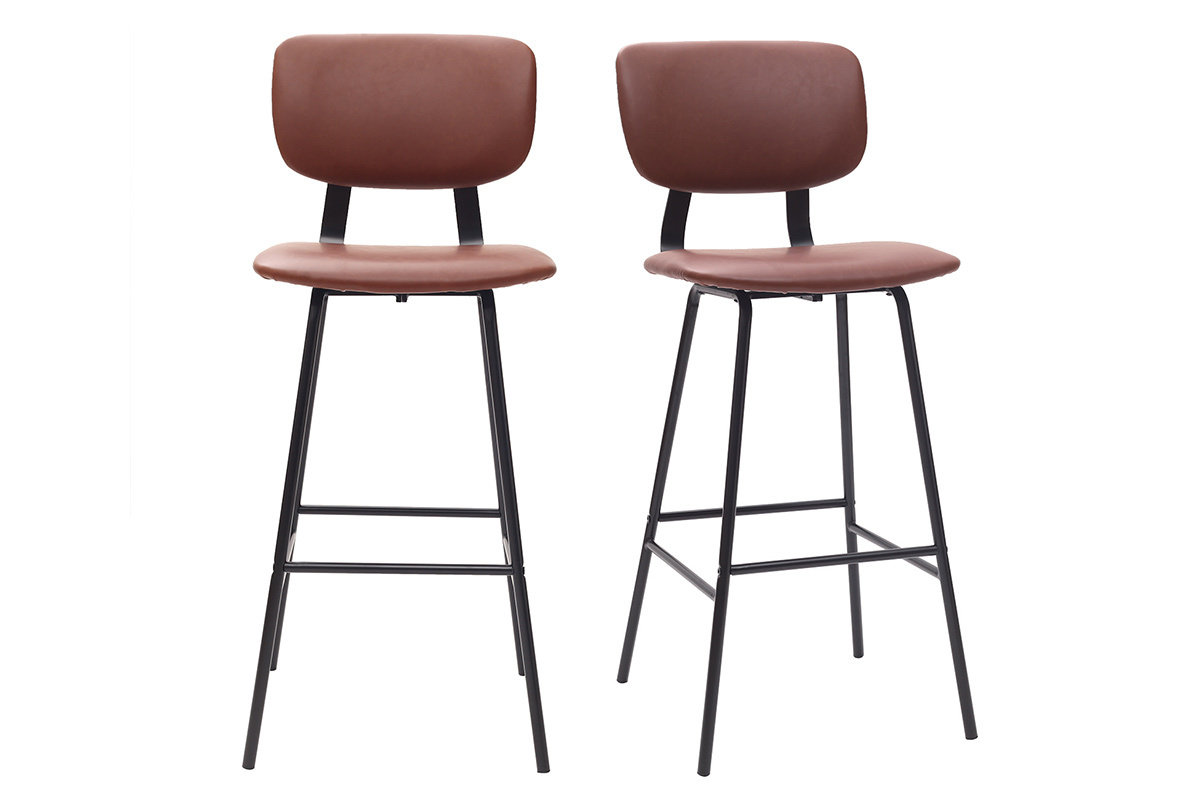 Taburetes de bar vintage marrn claro con patas metal 75 cm (lote de 2) LAB