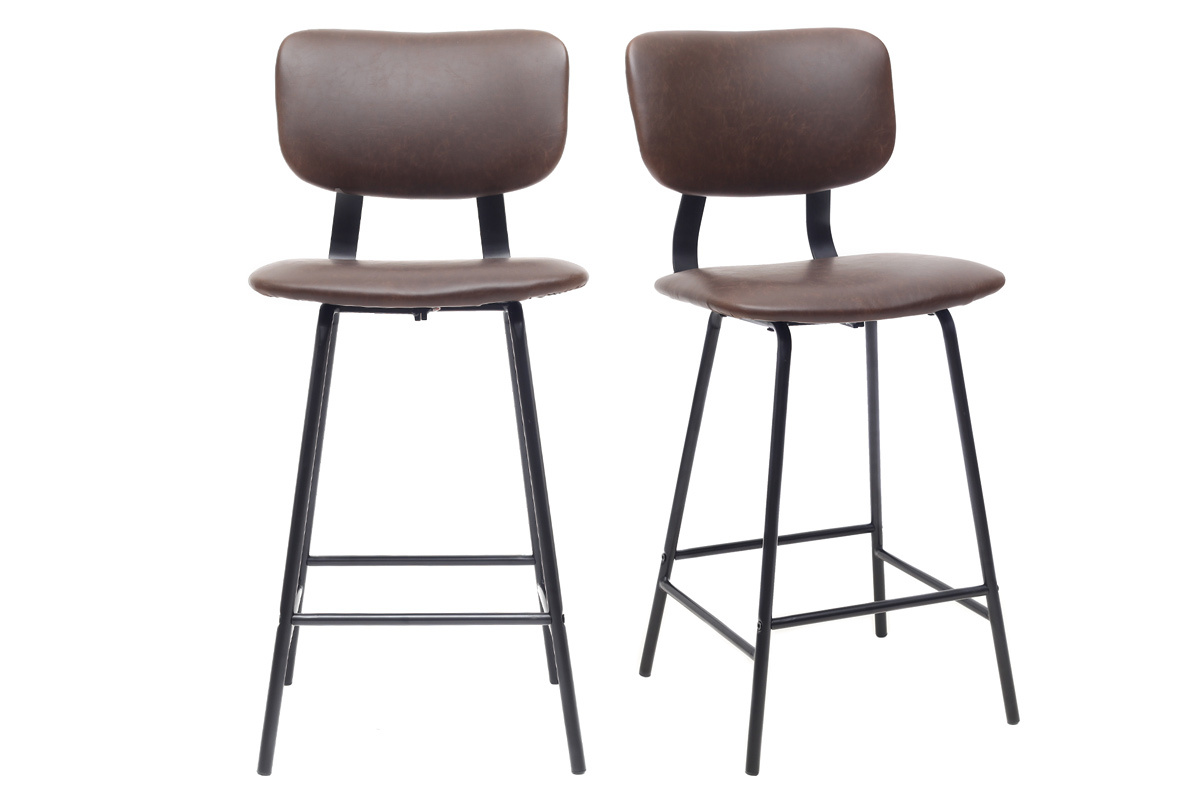 Taburetes de bar vintage marrn con patas en metal 65cm (lote de 2) LAB