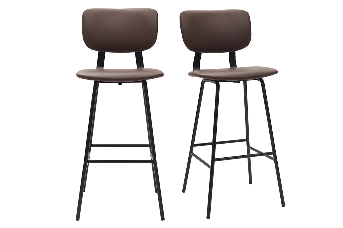 Taburetes de bar vintage marrn oscuro con patas metal 75 cm (lote de 2) LAB
