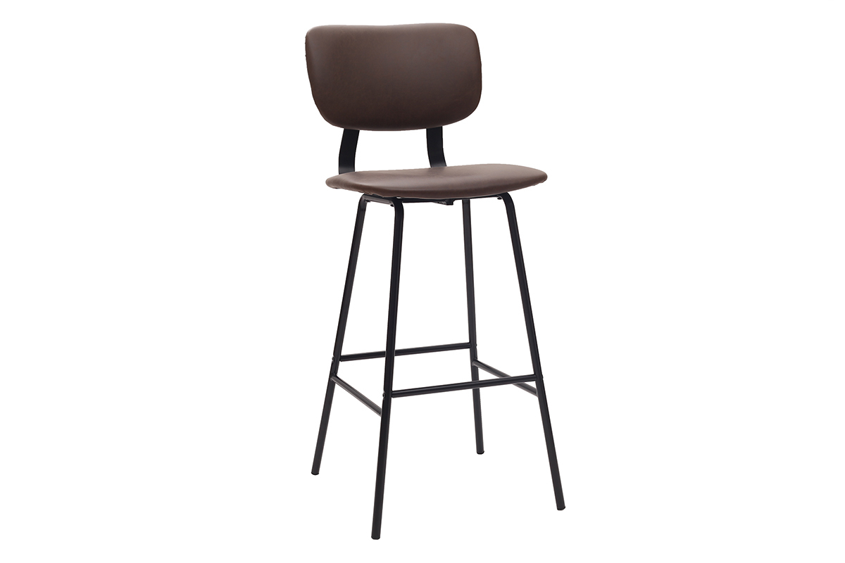 Taburetes de bar vintage marrn oscuro con patas metal 75 cm (lote de 2) LAB