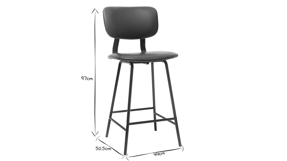 Taburetes de bar vintage negro con patas en metal 65cm (lote de 2) LAB