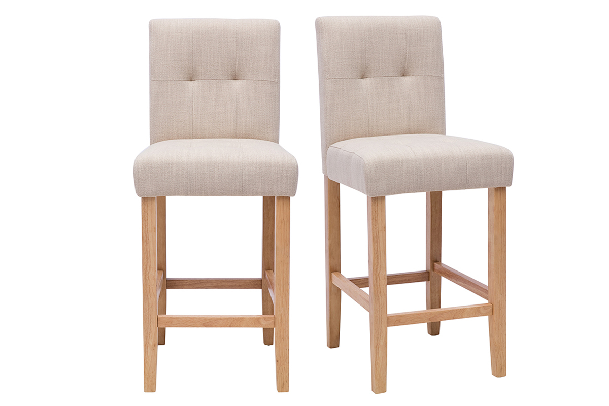 Taburetes de cocina acolchados beige natural y madera 66cm de altura (set de 2) ESTER