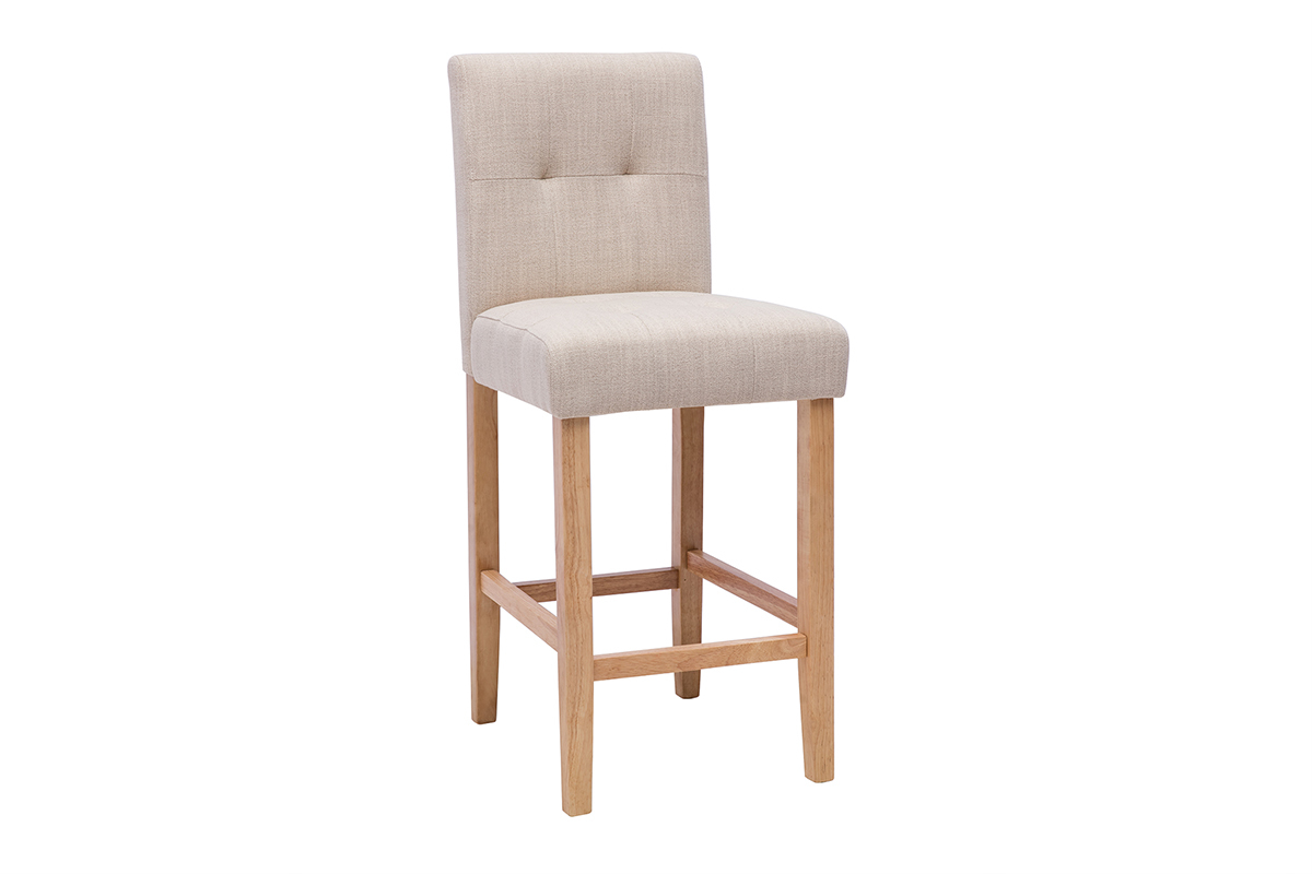Taburetes de cocina acolchados beige natural y madera 66cm de altura (set de 2) ESTER