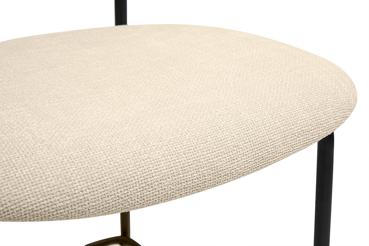 Taburetes de diseo en tela efecto terciopelo texturizado beige, metal negro y mimbre (juego de 2) MIRANDA