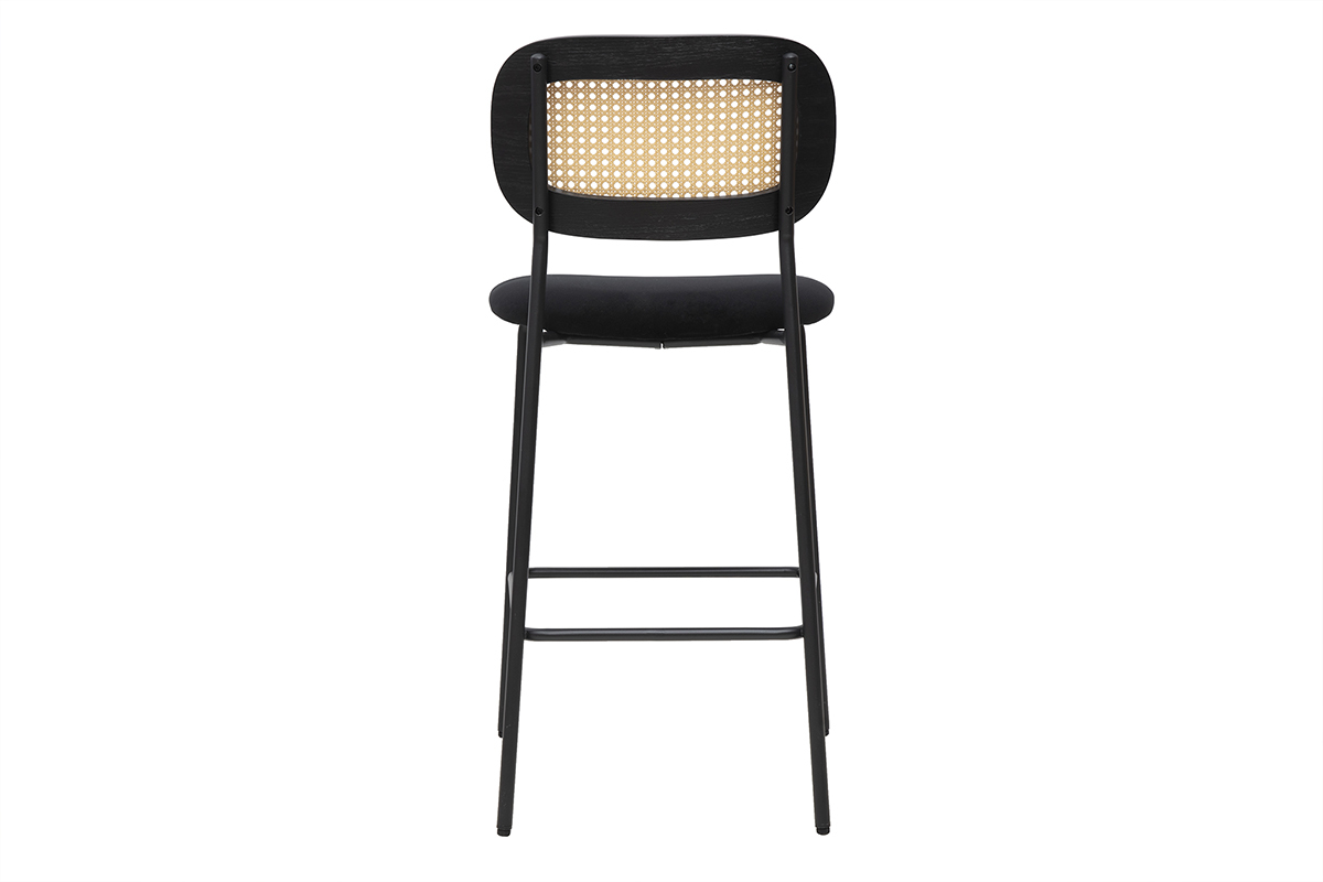 Taburetes de diseo en terciopelo negro, metal negro y mimbre de ratn (set de 2) MIRANDA