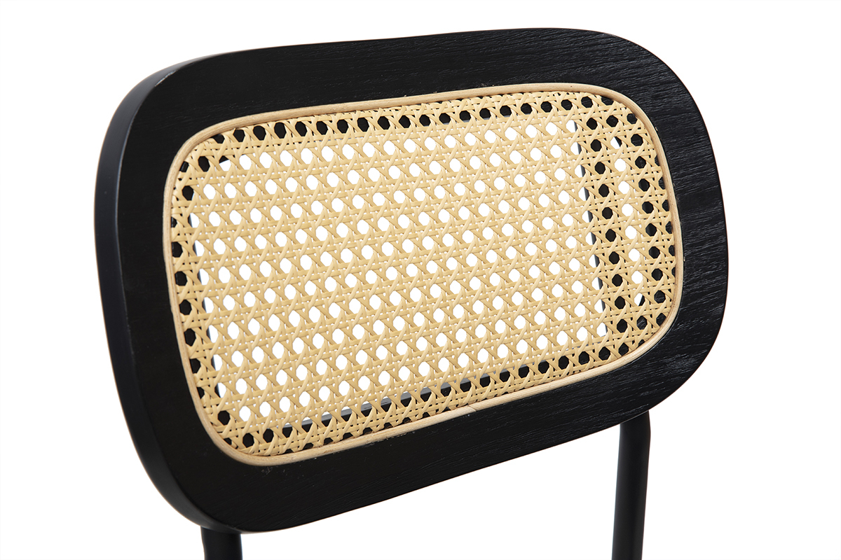 Taburetes de diseo en terciopelo negro, metal negro y mimbre de ratn (set de 2) MIRANDA