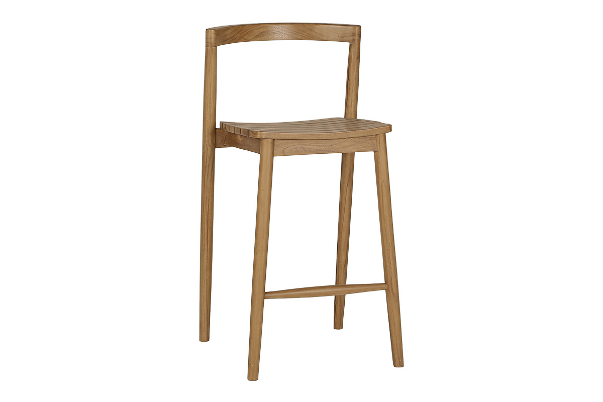 Taburete de jard�n apilable de teca maciza, vista en 3/4, altura H70 cm