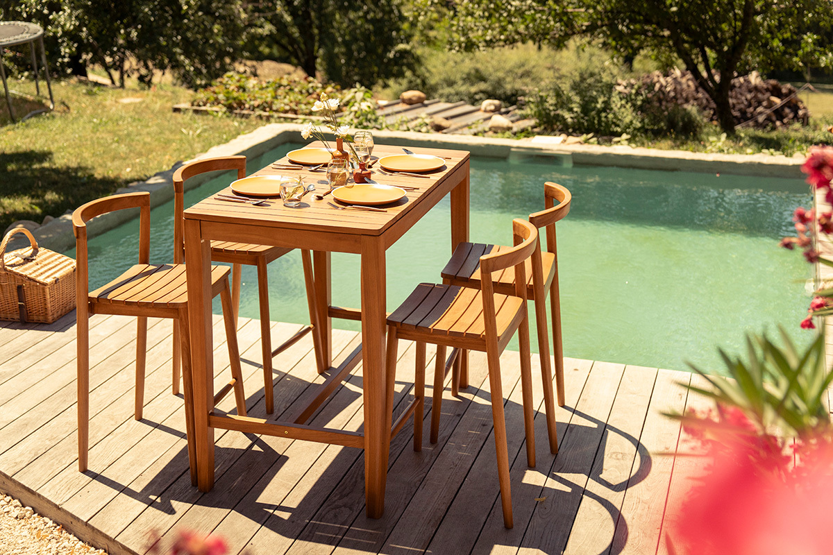 Taburetes de jard�n apilables de madera de teca maciza H70 cm (lote de 2) OMBAK