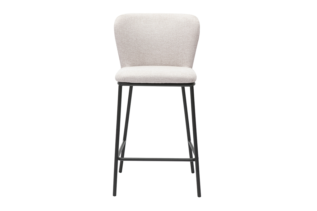 Taburete de tela beige con estructura de metal negro, vista frontal